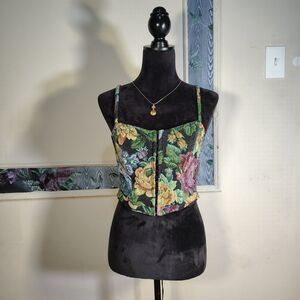 VTG Inspired Tapestry Floral Victorian Cottagecore Corset Adj Camisole/T567